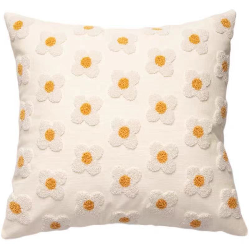 Velvet Daisy Rectangular & Square Pillow Cushion / Yellow White Pillowcase Bedding Set