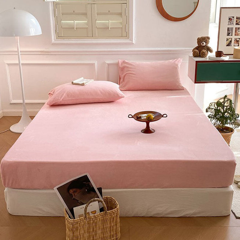 Velvet Fitted Sheet (9 Colors) Light Pink / Medium Bed
