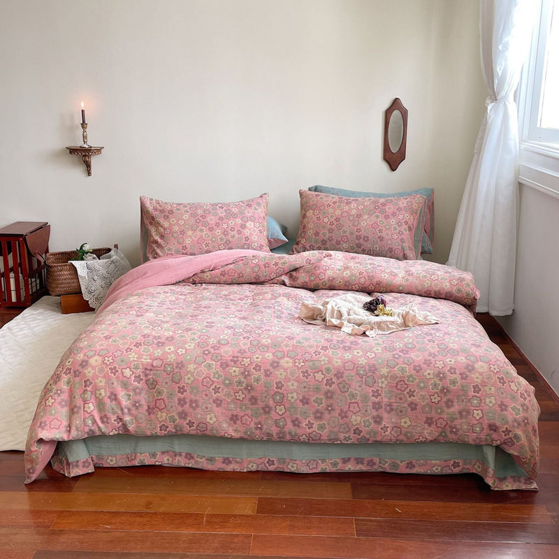 Vibrant Vintage Double Layered Floral Bedding Bundle Pink / Medium Flat