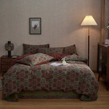 Vibrant Vintage Double Layered Floral Bedding Set Burgundy / Medium Flat