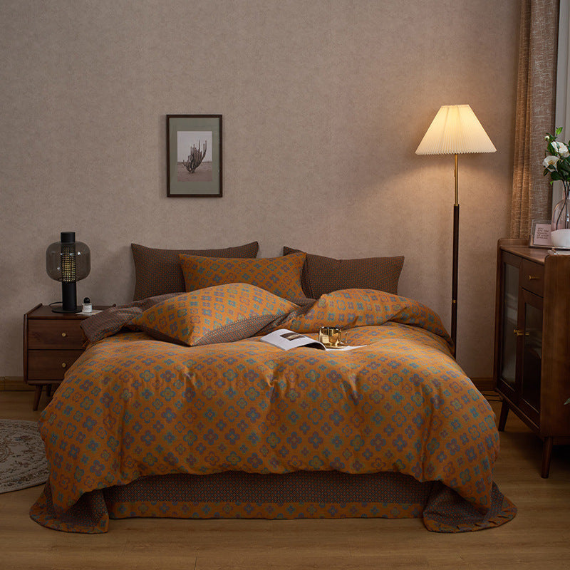 Vibrant Vintage Double Layered Floral Bedding Set Orange / Medium Flat