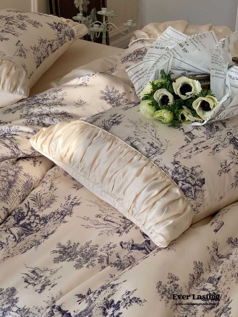 Victorian Inspired Antique Ruffle Bedding Set / Champaign Rose