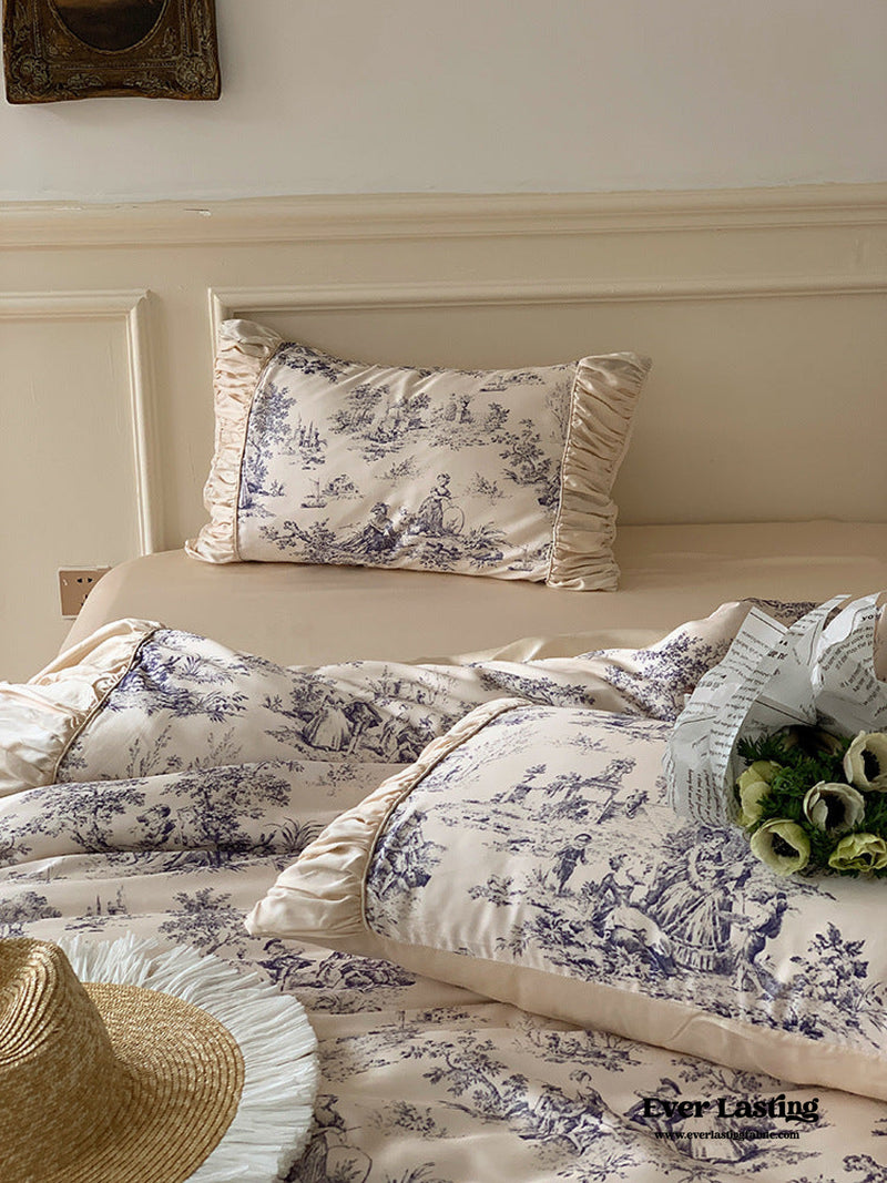 Victorian Inspired Antique Ruffle Bedding Set / Champaign Rose