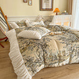 Victorian Inspired Ruffle Bedding Set / Cotton Yellow Velvet Medium Bed Skirt