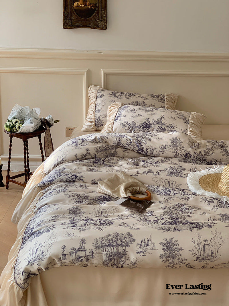 Victorian Inspired Ruffle Bedding Set / Champaign Blue