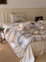 Victorian Inspired Ruffle Bedding Set / Champaign Blue Cotton Medium Bed Skirt