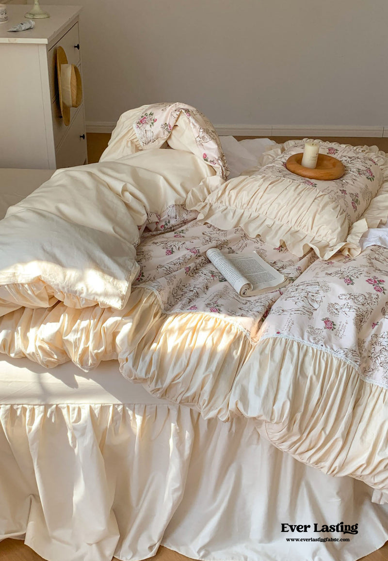 Victorian Inspired Ruffle Bedding Set / Velvet Yellow