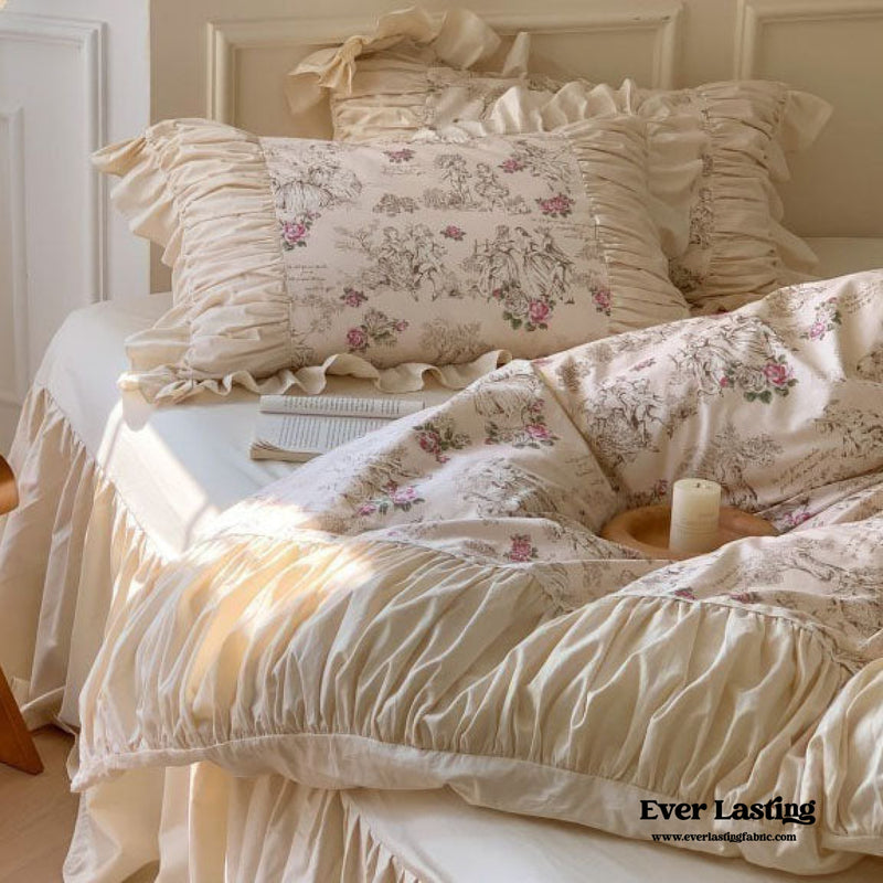 Victorian Inspired Ruffle Bedding Set / Velvet Yellow