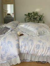 Victorian Inspired Soft Lace Ruffle Bedding Set / Blue