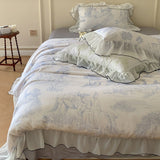 Victorian Inspired Soft Lace Ruffle Bedding Set / Blue Small/Medium Fitted