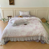 Victorian Inspired Soft Lace Ruffle Bedding Set / Blue Purple Small/Medium Fitted