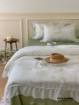Victorian Inspired Soft Lace Ruffle Bedding Set / Gray