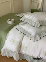 Victorian Inspired Soft Lace Ruffle Bedding Set / Gray