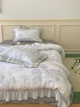 Victorian Inspired Soft Lace Ruffle Bedding Set / Gray Small/Medium Fitted
