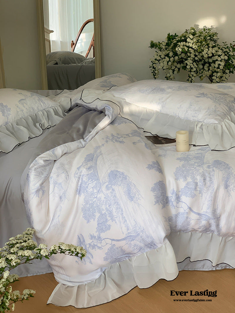 Victorian Inspired Soft Lace Ruffle Bedding Set / Purple