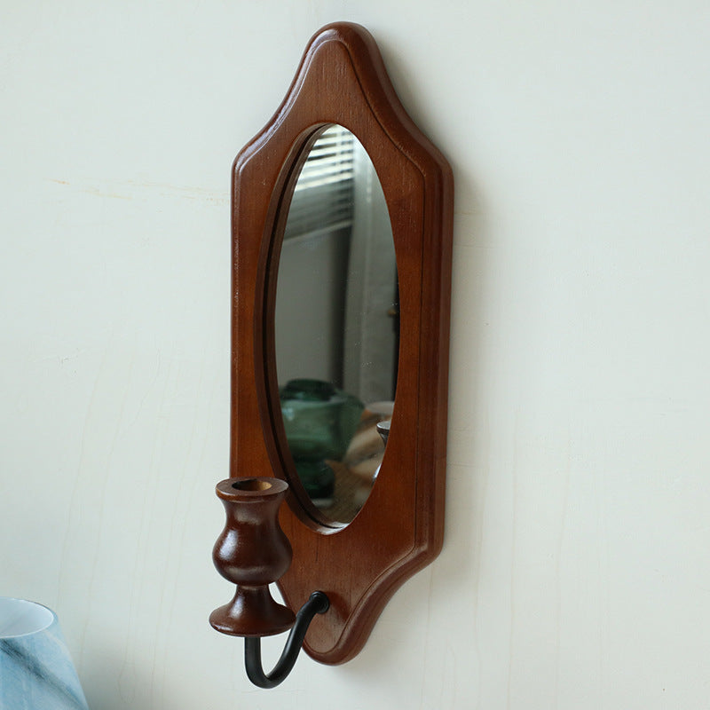 Retro Wooden Mirror & Candlestick Holder B Candle