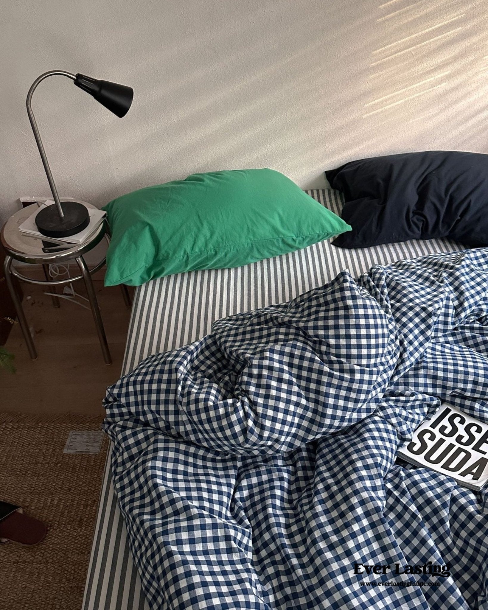 Vintage Deep Blue Gingham Bedding Set - Ever Lasting