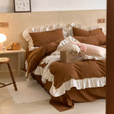 Vintage Large Ruffle Bedding Set Brown / Small Flat