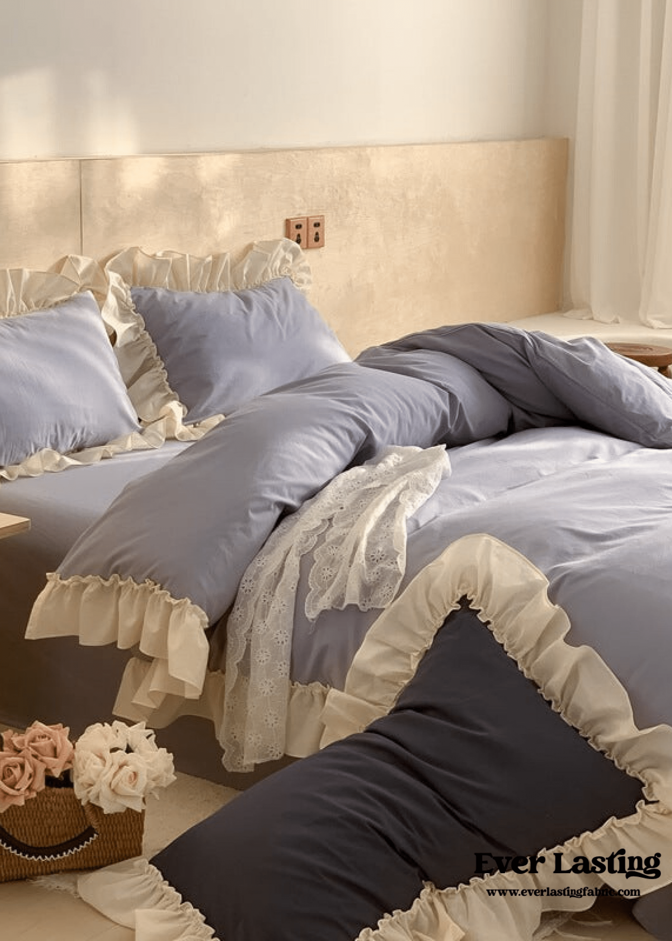  - Ever Lasting - Vintage Earth Tone Large Ruffle Bedding Set / Pink - Bedding Set - Ever Lasting