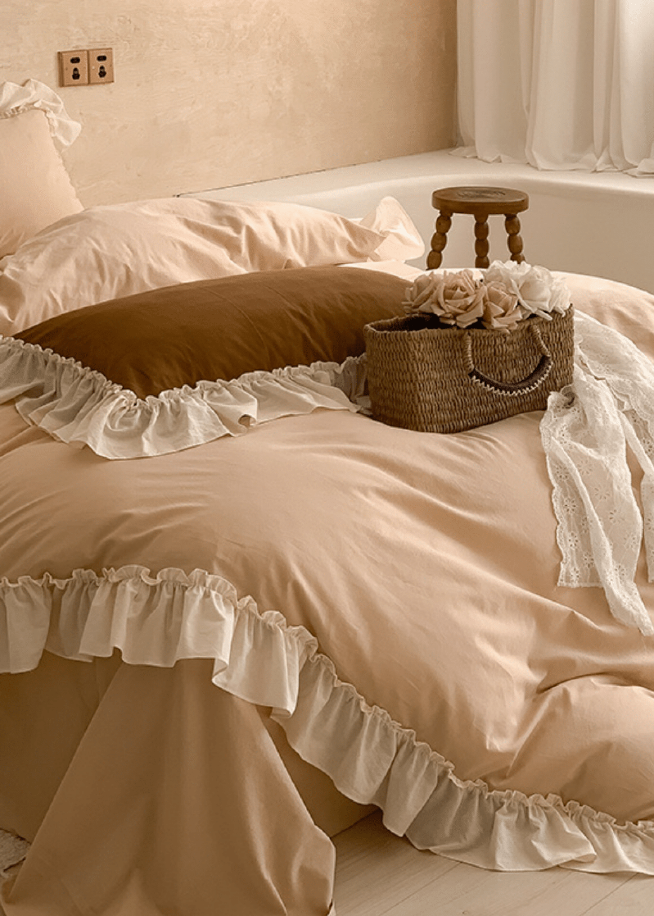  - Ever Lasting - Vintage Earth Tone Large Ruffle Bedding Set / Pink - Bedding Set - Ever Lasting