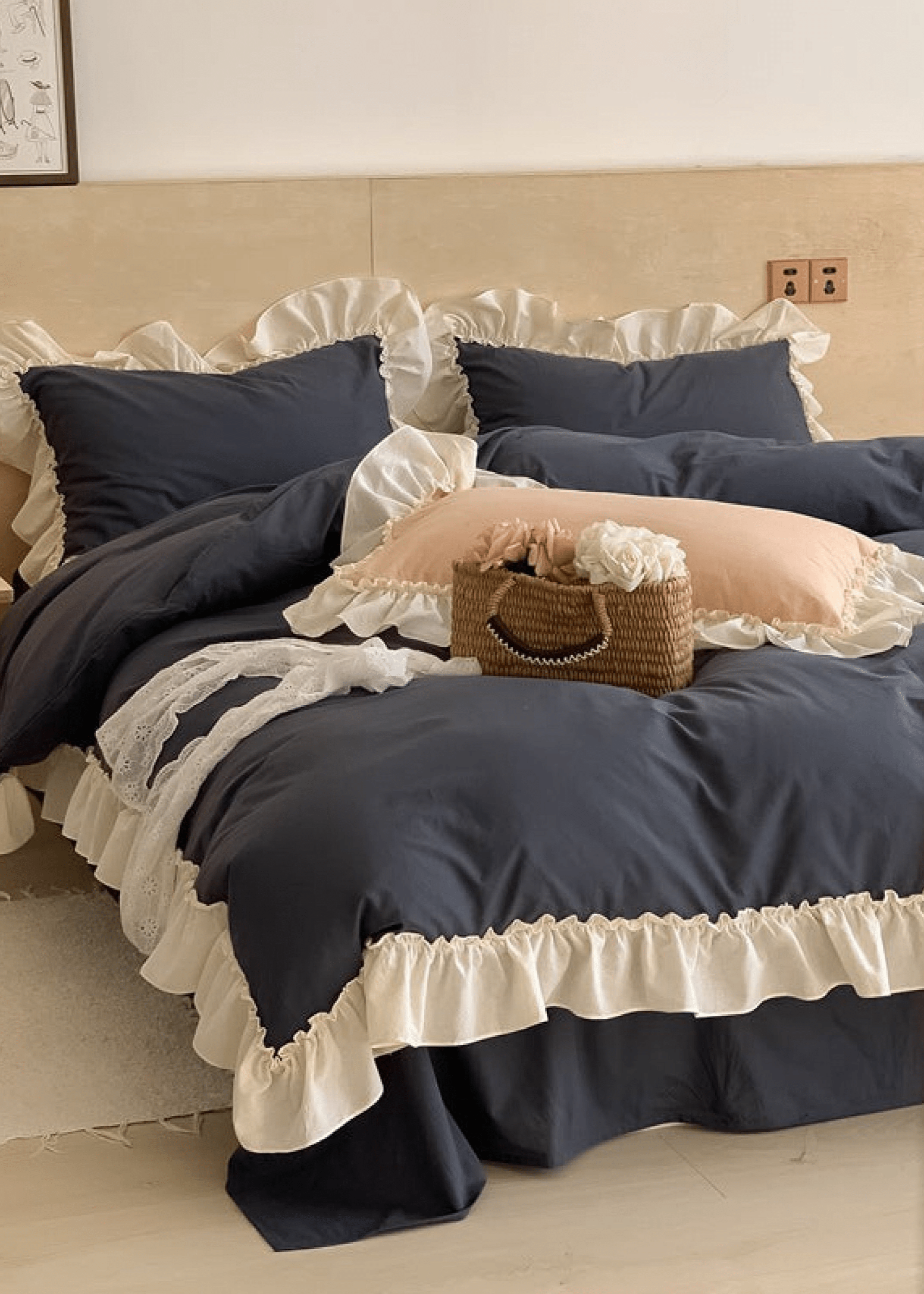  - Ever Lasting - Vintage Earth Tone Large Ruffle Bedding Set / Pink - Bedding Set - Ever Lasting