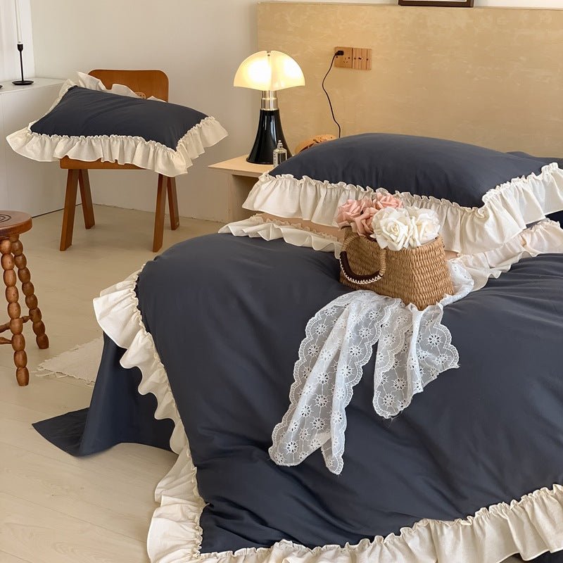  - Ever Lasting - Vintage Earth Tone Large Ruffle Bedding Set / Royal Blue - Bedding Set - Ever Lasting