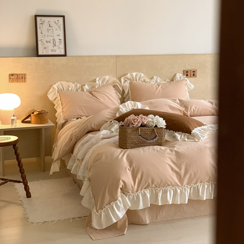 Vintage Large Ruffle Bedding Set Pink / Small Flat