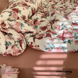 Vintage Floral Jersey Knit Bedding Set / Maroon Red