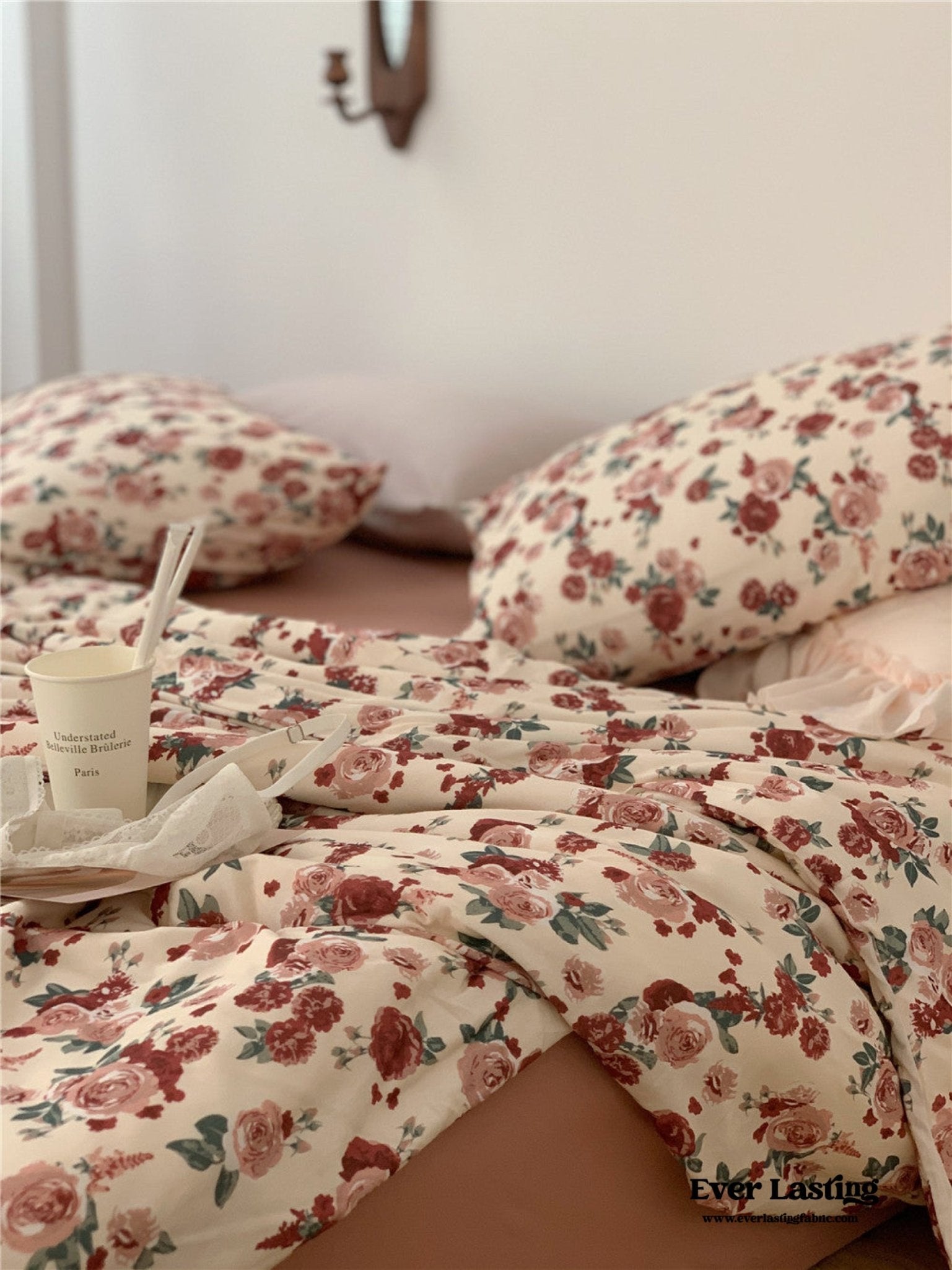 Vintage Floral Jersey Knit Bedding Set / Maroon Red - Ever Lasting