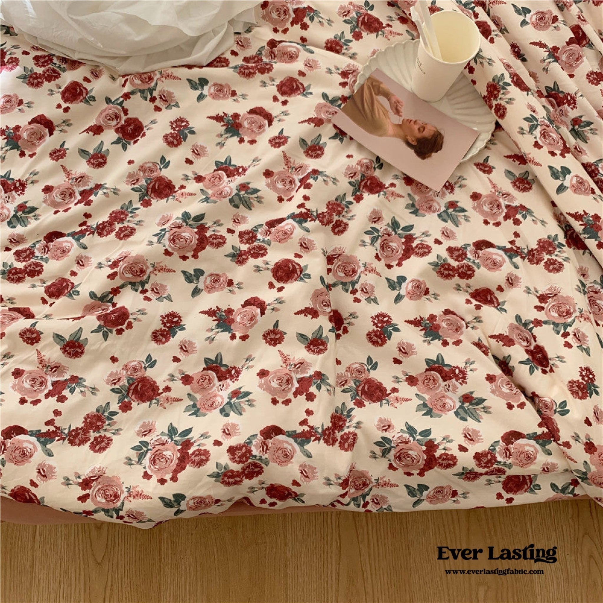 Vintage Floral Jersey Knit Bedding Set / Rust Pink - Ever Lasting