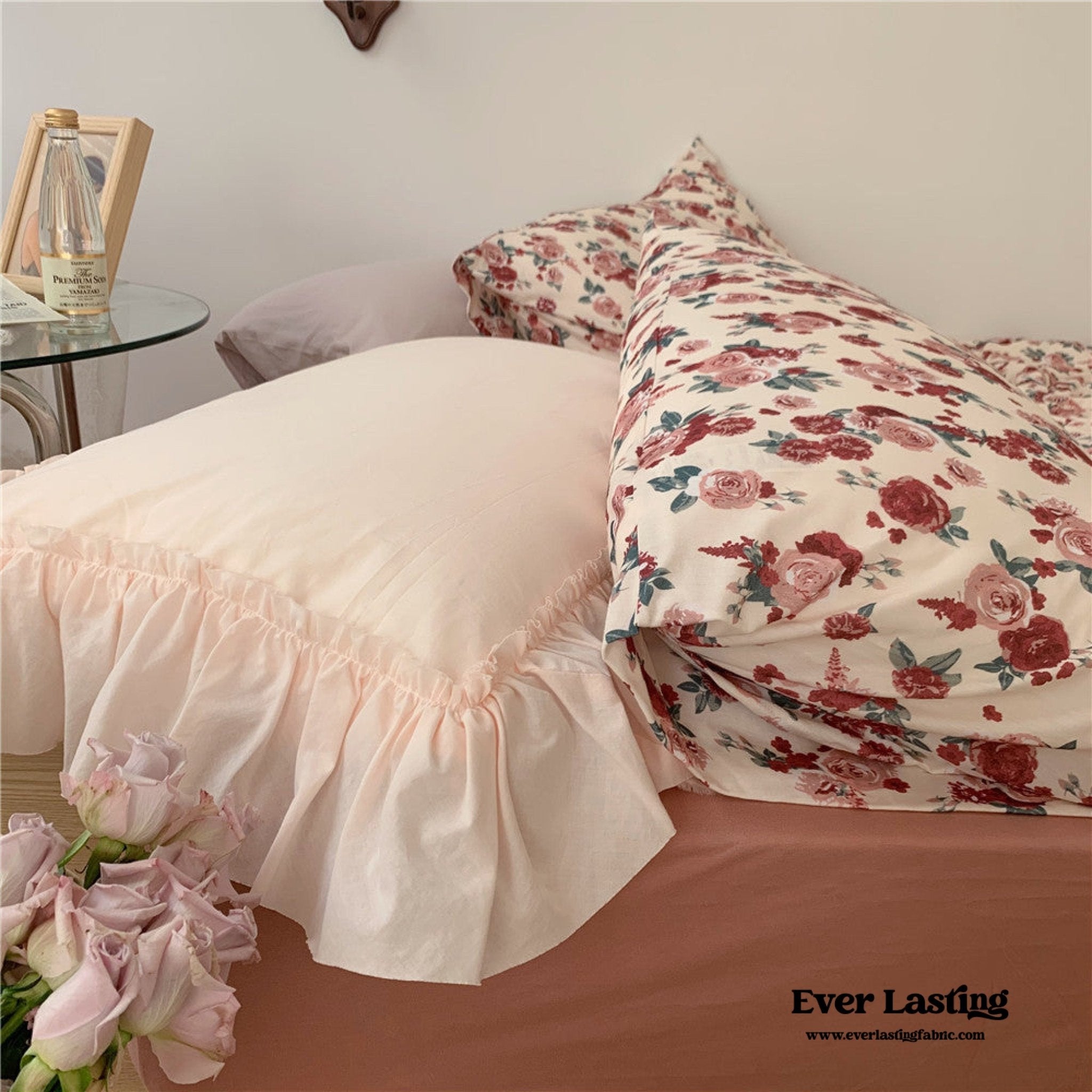 Vintage Floral Jersey Knit Bedding Set / Rust Pink - Ever Lasting