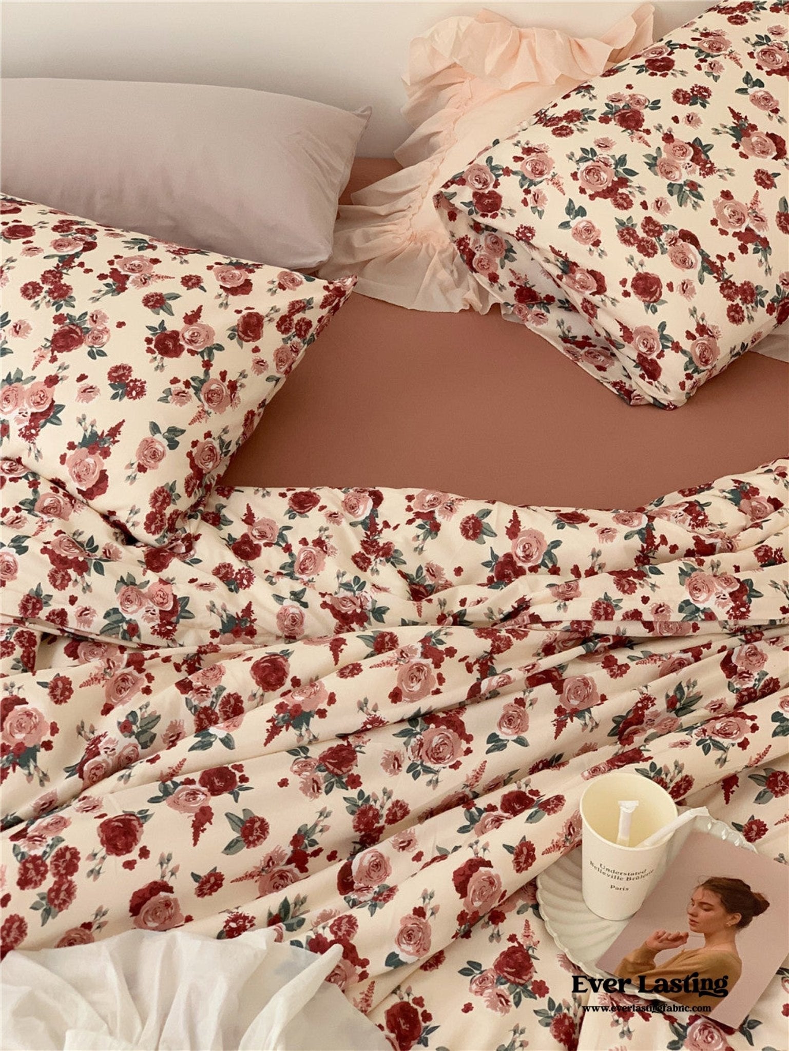 Vintage Floral Jersey Knit Bedding Set / Rust Pink - Ever Lasting
