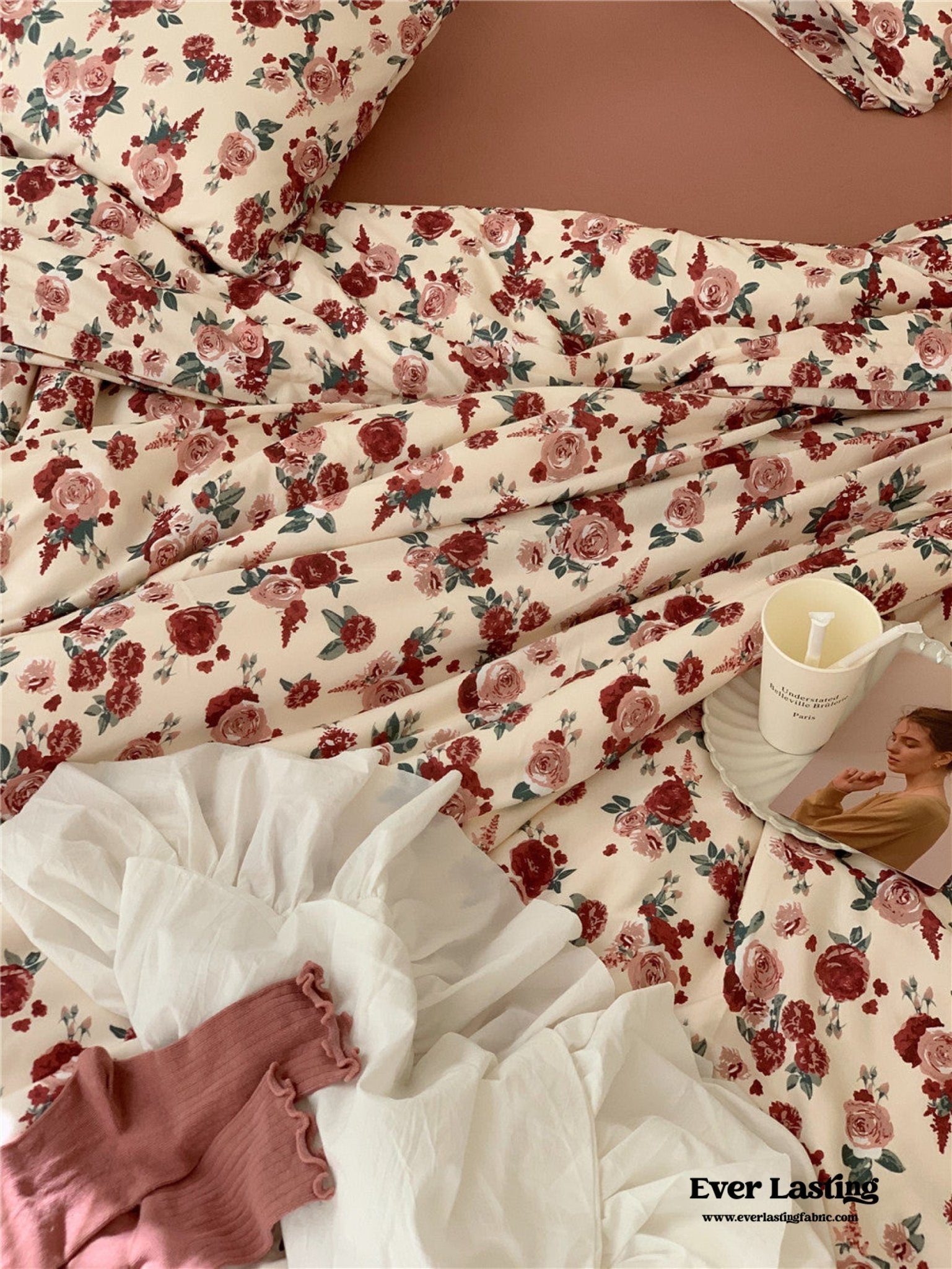 Vintage Floral Jersey Knit Bedding Set / Rust Pink - Ever Lasting