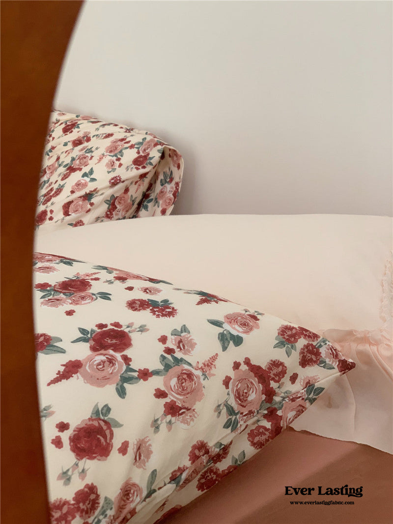 Vintage Floral Jersey Knit Bedding Set / Rust Pink