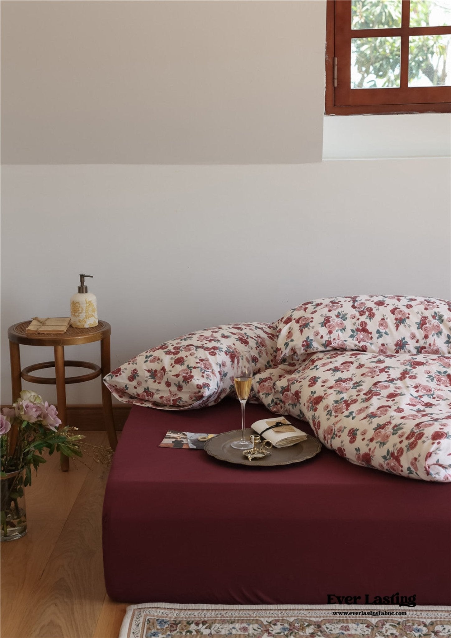 Vintage Floral Jersey Knit Bedding Set / Rust Pink - Ever Lasting