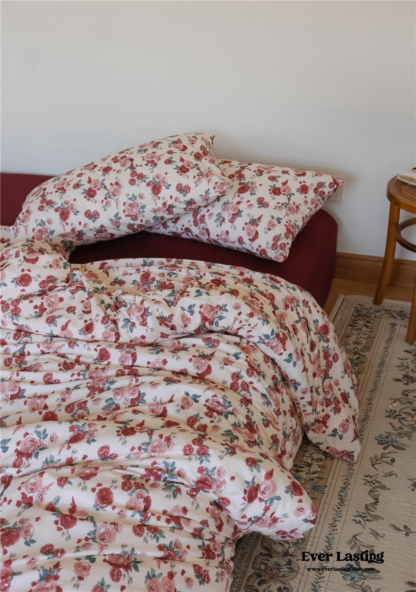 Vintage Floral Jersey Knit Bedding Set / Rust Pink - Ever Lasting