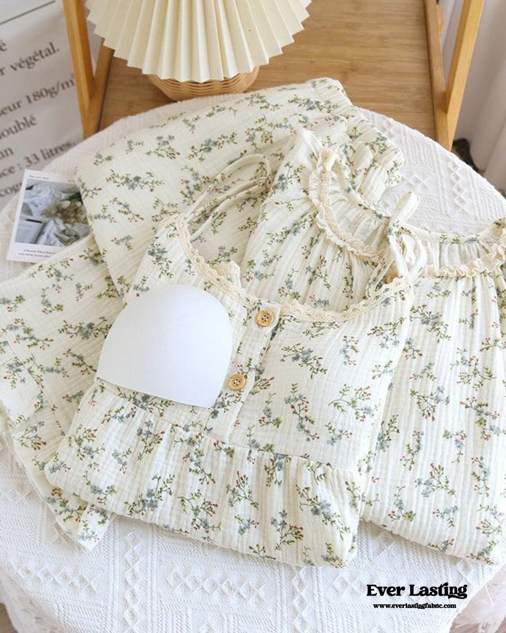 Vintage Floral Tank Cardigan and Long Pants Pajama Set / Yellow - Ever Lasting