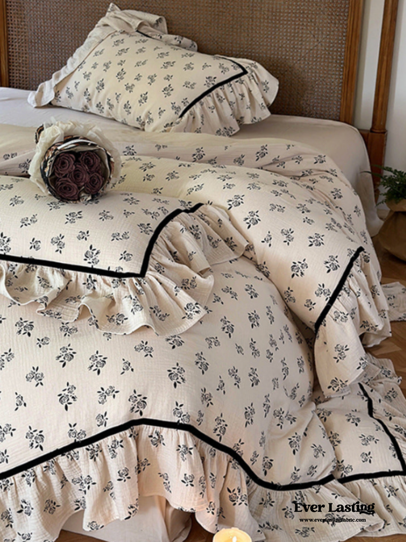 Vintage Inspired Black Lace Floral Bedding Bundle