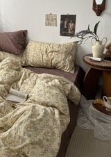 Vintage Inspired Dark Floral Bedding Set / Brown Beige