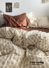 Vintage Inspired Dark Floral Bedding Set / Brown Beige