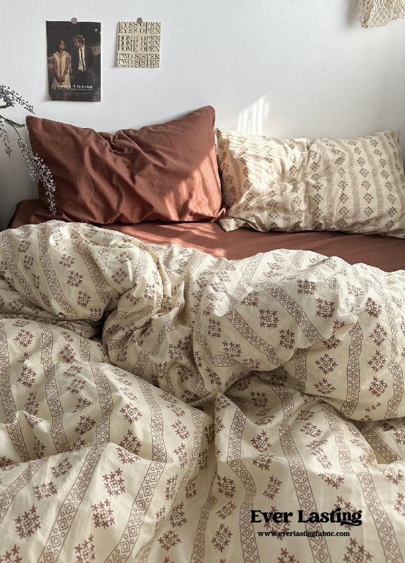 Vintage Inspired Dark Floral Bedding Set / Brown Yellow