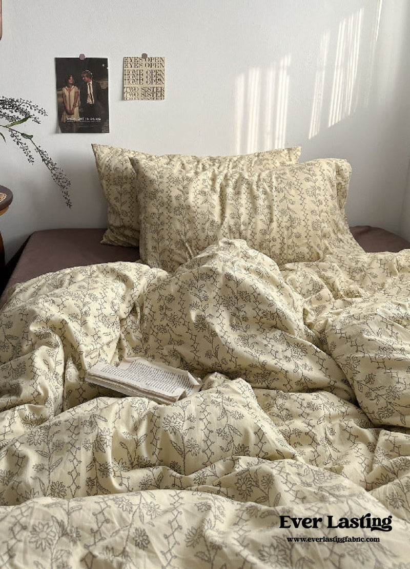 Vintage Inspired Dark Floral Bedding Set / Brown Beige