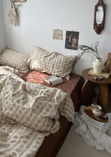 Vintage Inspired Dark Floral Bedding Set / Brown Beige