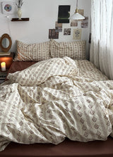 Vintage Inspired Dark Floral Bedding Set / Brown Beige