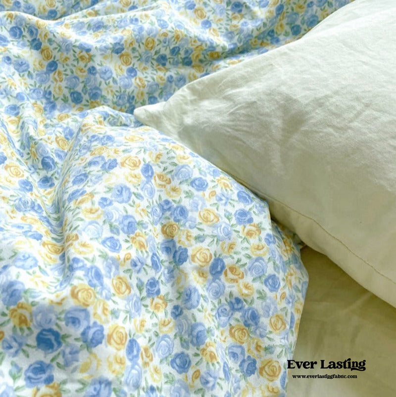 Vintage Inspired Floral Bedding Set / Blue + Yellow