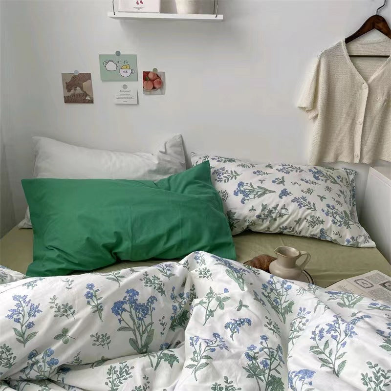 Vintage Inspired Floral Bedding Set / White Green Small Flat
