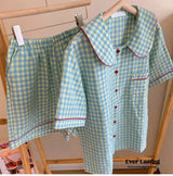 Vintage Inspired Gingham Shorts Pajama Set / Yellow Pajamas