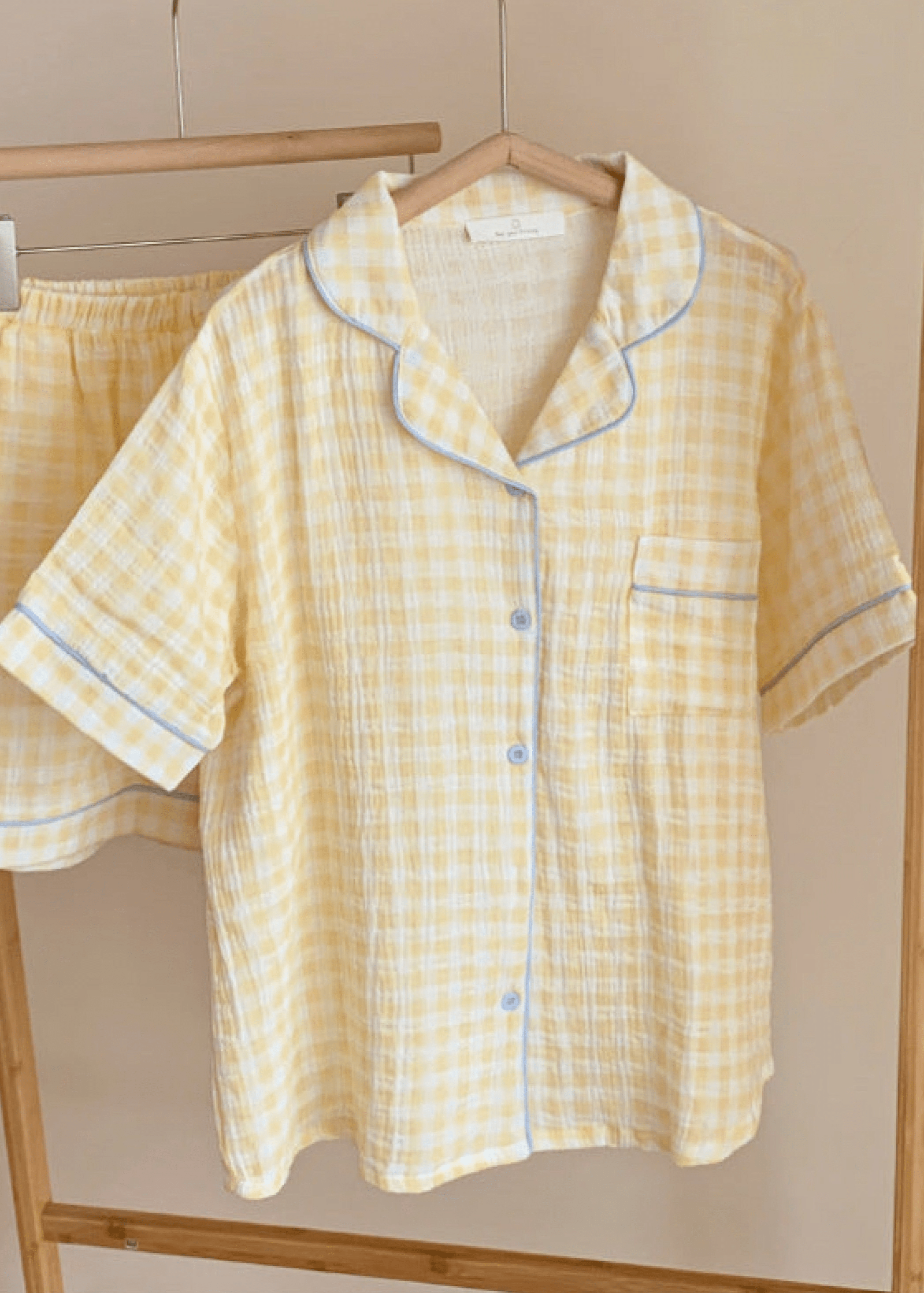  - Ever Lasting - Vintage Inspired Gingham Shorts Pajama Set / Yellow - Pajamas - Ever Lasting