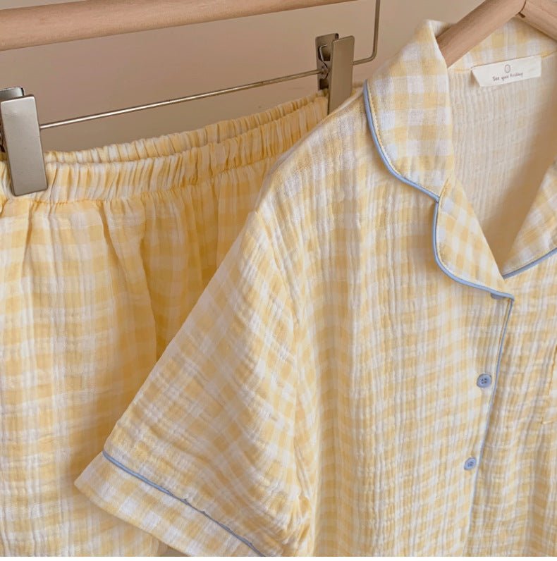  - Ever Lasting - Vintage Inspired Gingham Shorts Pajama Set / Yellow - Pajamas - Ever Lasting