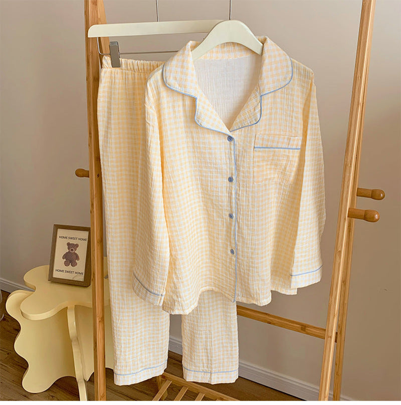 Vintage Inspired Gingham Shorts Pajama Set / Yellow Pants Pajamas